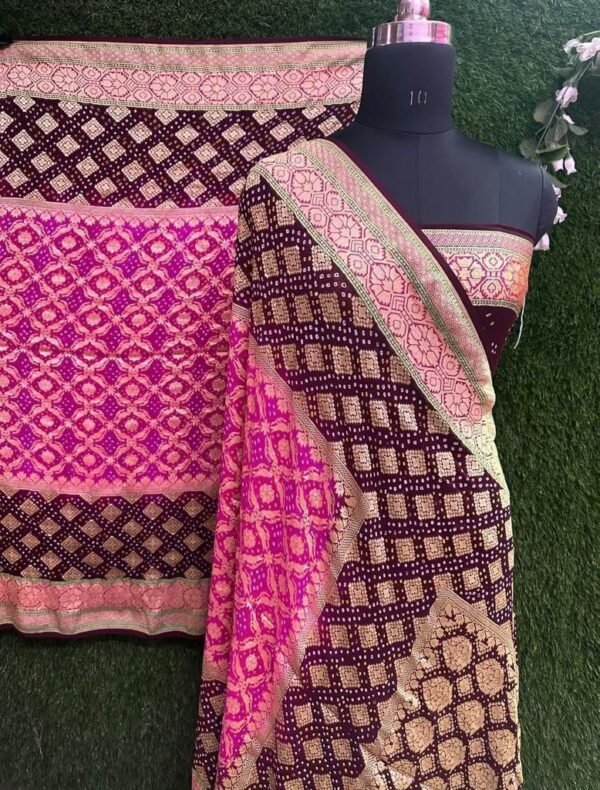 BB 54 Banarasi Pure khaddi Georgette bandhani saree