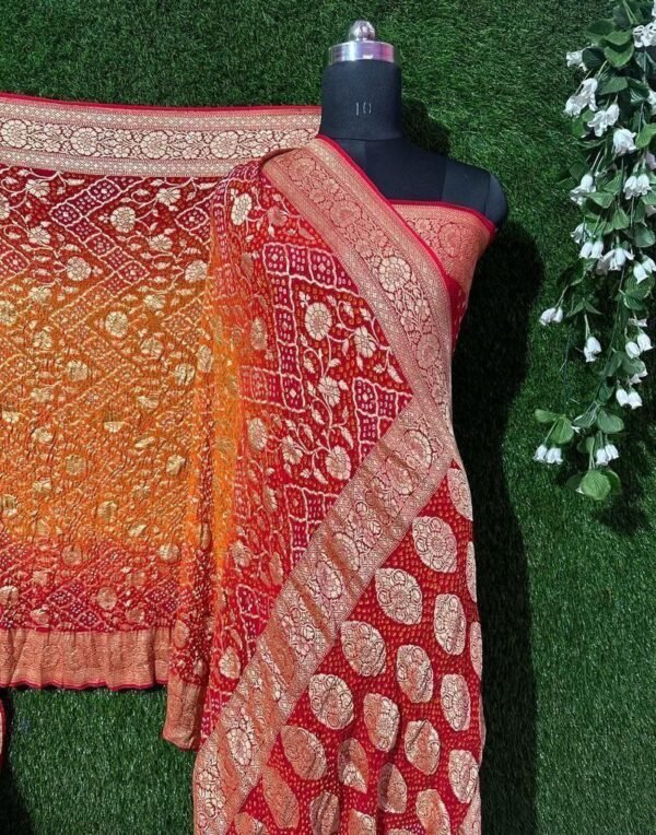 BB 54 Banarasi Pure khaddi Georgette bandhani saree